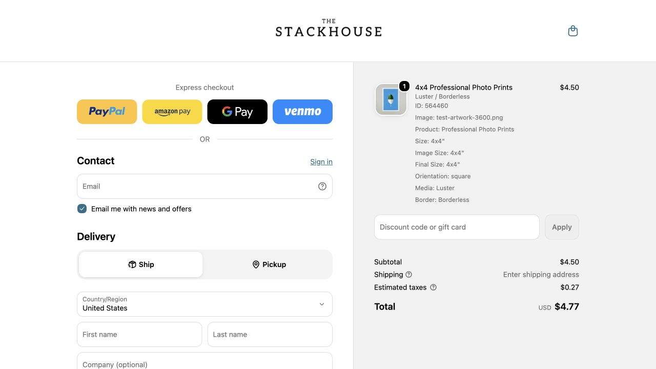 Checkout showing the discount code or gift card field beside the order summary.